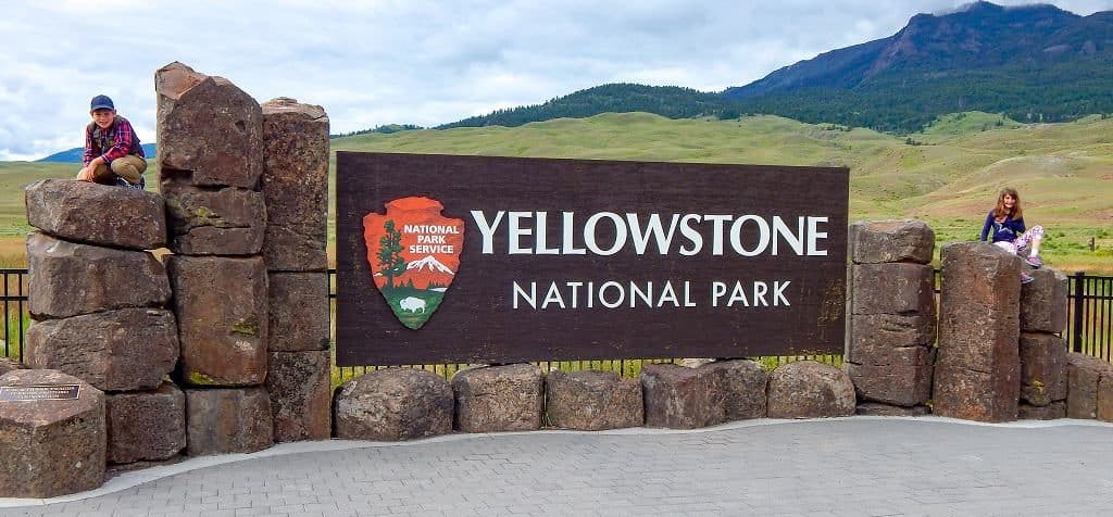large entrance sign at Yellowstone National Park