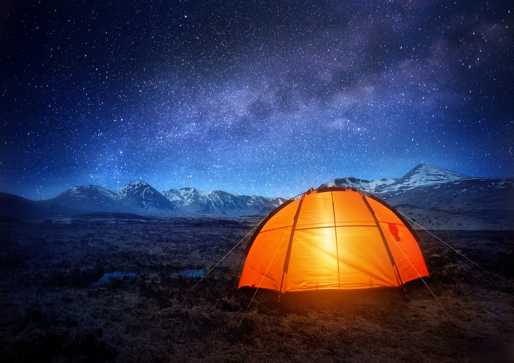 Camping at night with the sky so blue