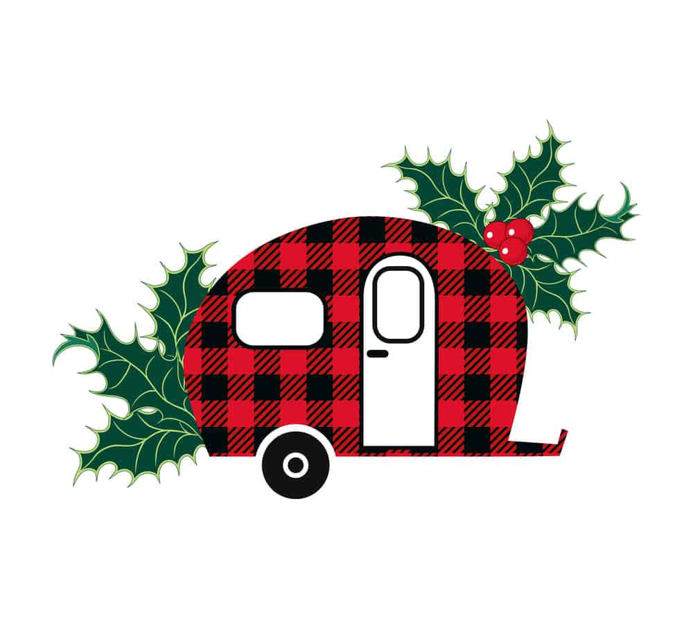 an plaid rv with a white background