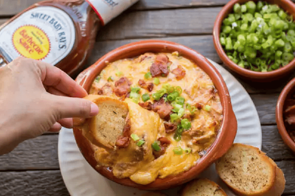 bowl of barbeque bacon chicken dip