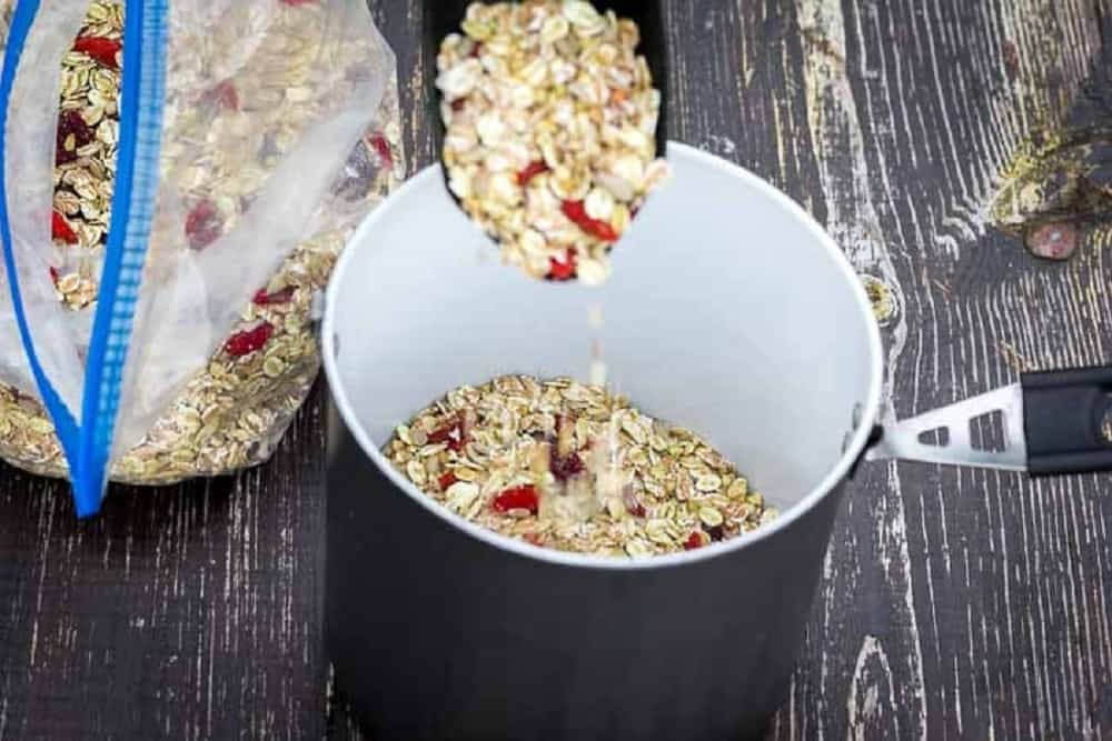 oatmeal in a cup with dried fruit