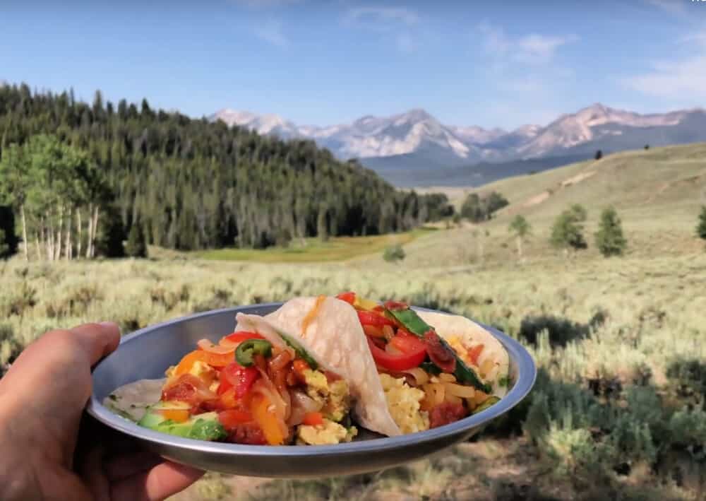 breakfast tacos with mountain background