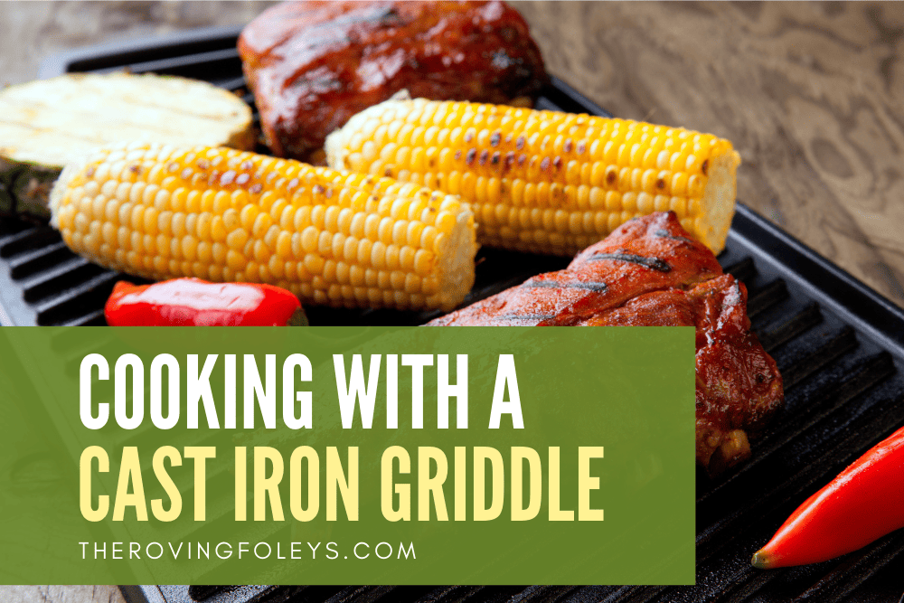 cast iron griddle with chicken corn veggies