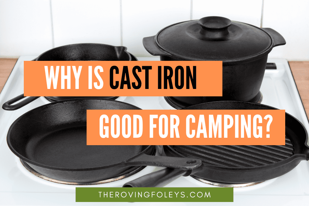 cast iron pans with text