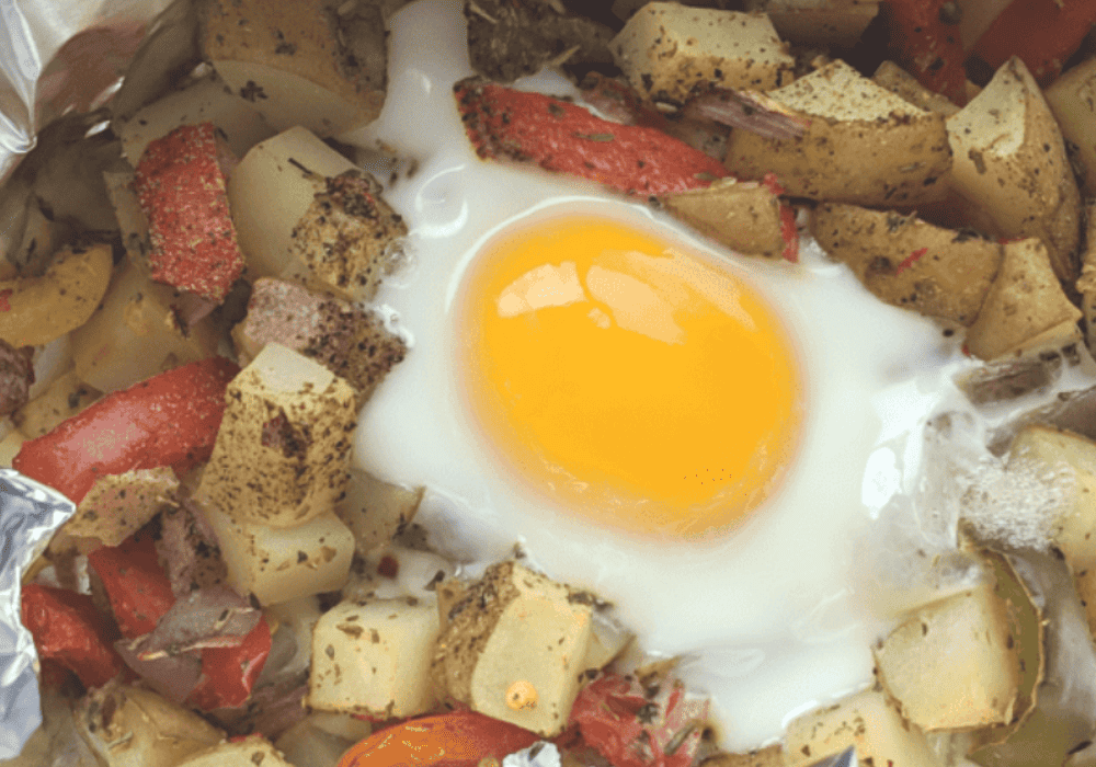 vegetarian breakfast in foil egg potatoes