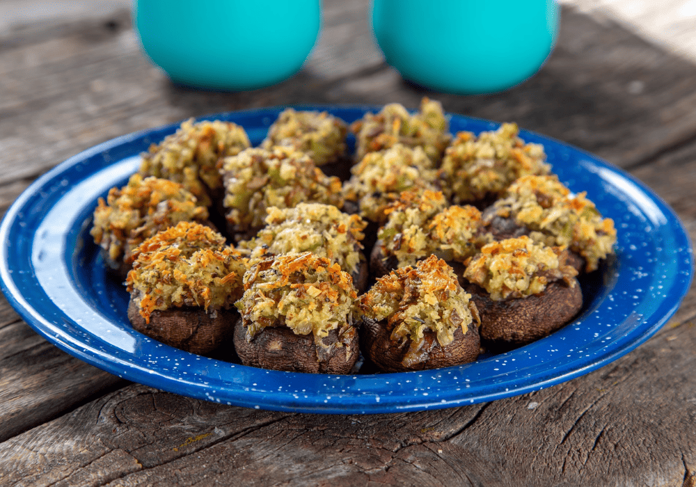 plate of vegetarian stuffed mushrooms