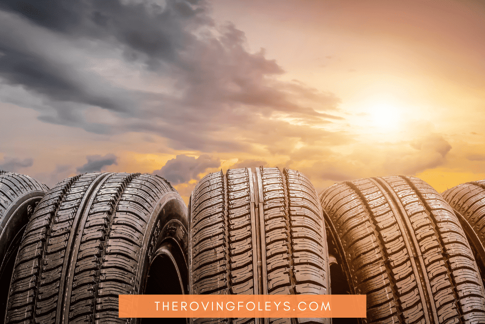 tire treads with sunset background