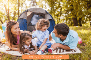 family camping in the back yard