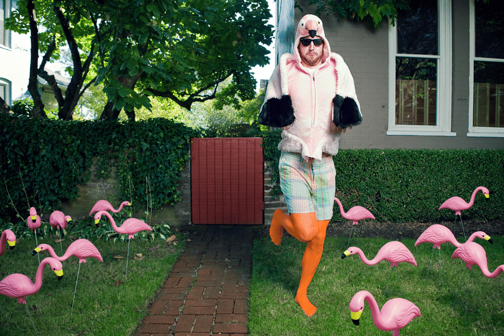 man in flamingo costume