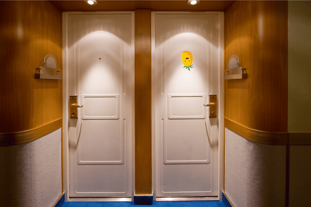 cruise ship doors with upside down pineapple
