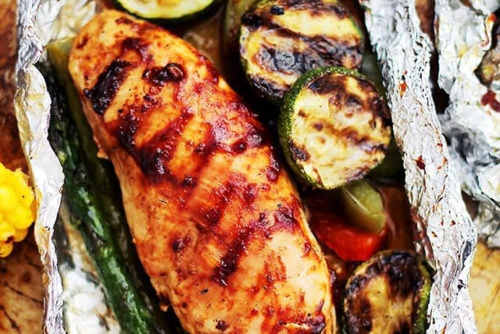 Grilled BBQ Chicken and Vegetables in Foil