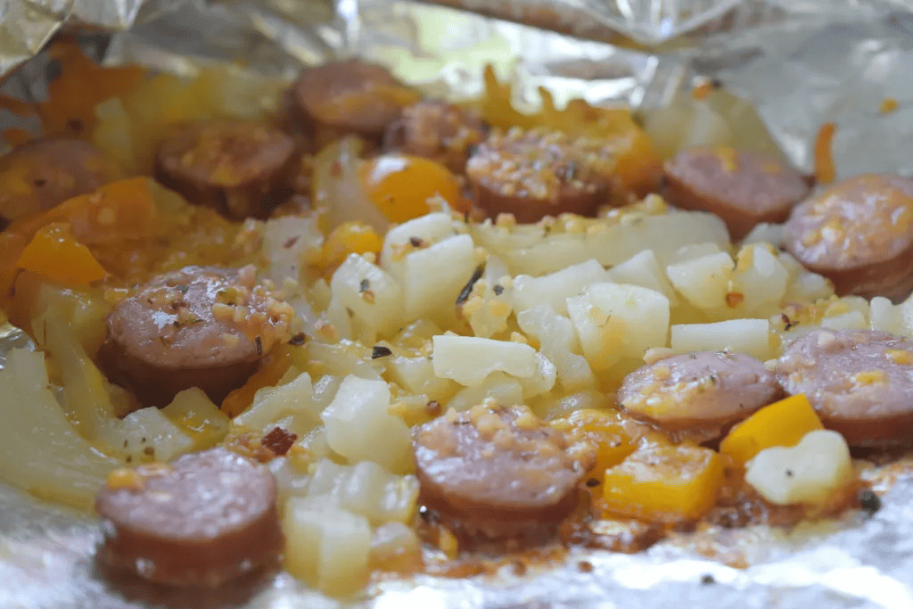 Cheesy Potato and Sausage Foil Packets