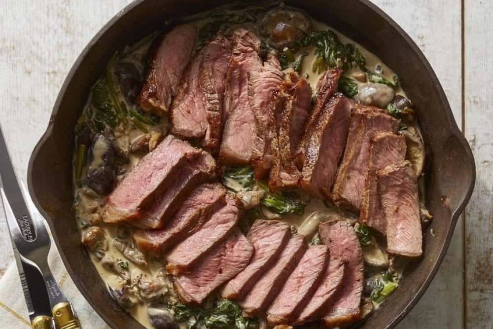 Steak with Creamy Mushrooms and Spinach