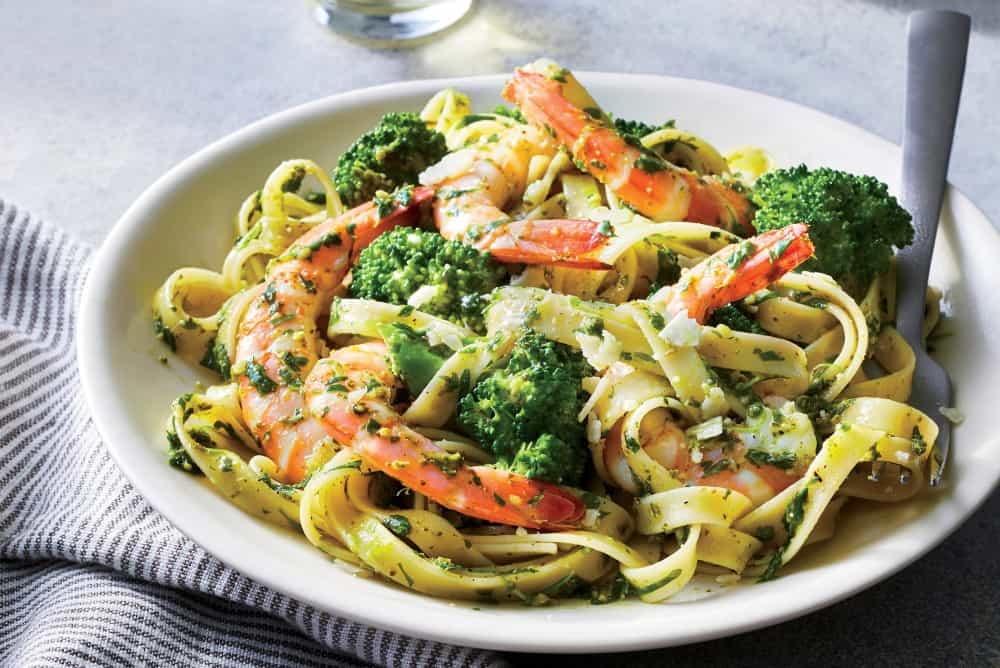 Pesto Shrimp and Broccoli Fettuccine