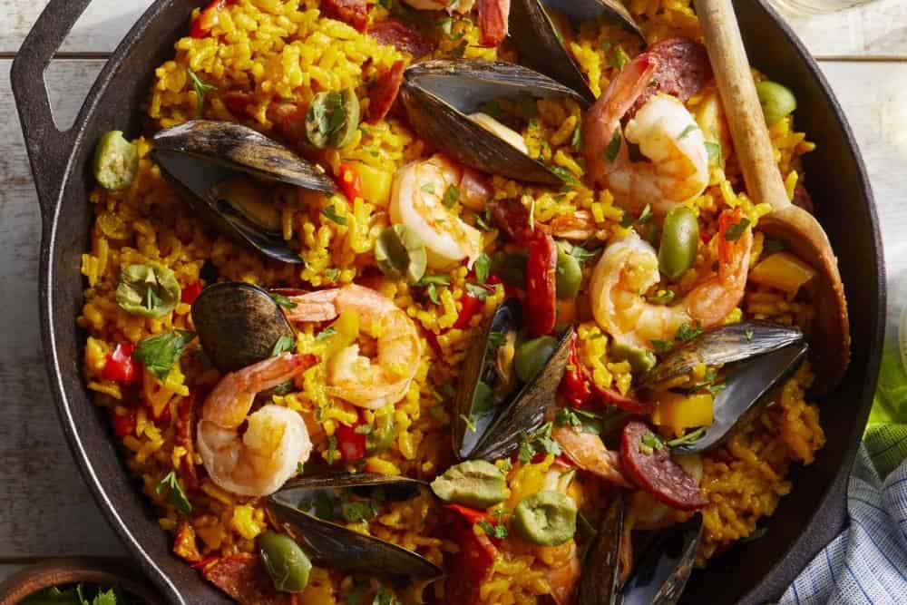 Seafood and Chorizo Paella with Bell Peppers